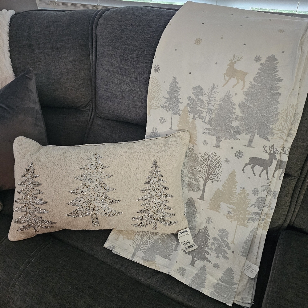 Holiday Silver And Gold Throw Pillow And Shower Curtain!
